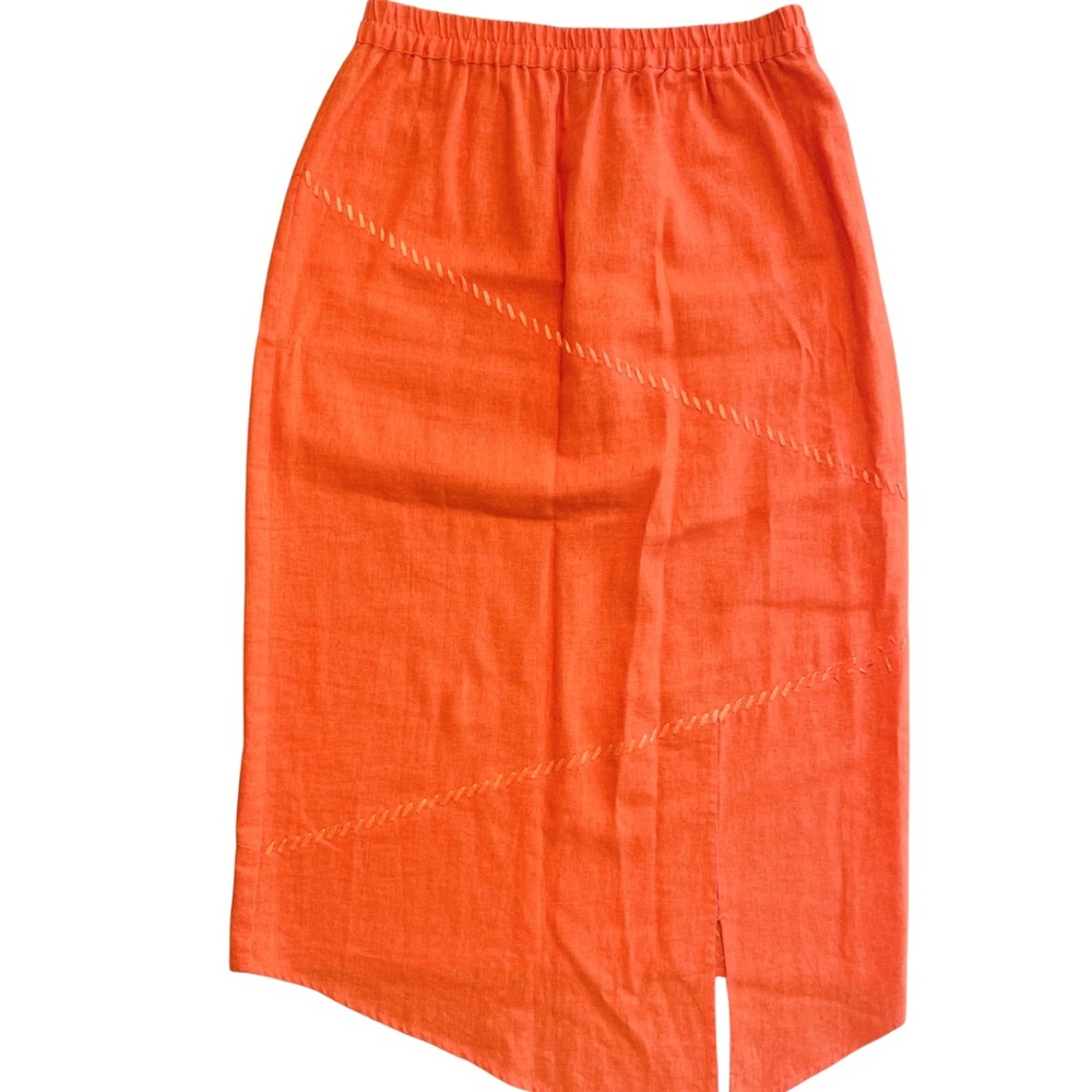 Selene Sport Linen Blend Distressed Hem Slit Skirt Orange